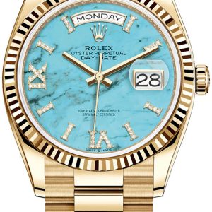 Rolex Damklocka 128238-0071 Day-Date 36 Blå/18 karat gult guld ⌀36