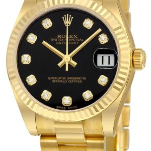 Rolex Damklocka 178278-0065 Datejust 31 Svart/18 karat gult guld ⌀31