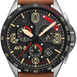 AVI-8 Herrklocka AV-4077-02 P-51 Mustang Svart/Läder ⌀43 mm