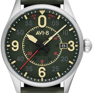 AVI-8 Herrklocka AV-4090-03 Spitfire Grön/Läder ⌀42 mm