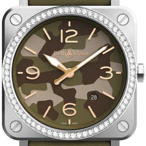 Bell & Ross BRS-GREEN-CAMO-DIAMONDS Br S Quartz Flerfärgad/Läder