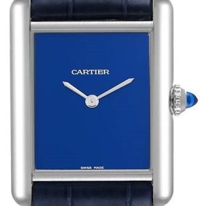 Cartier Damklocka WSTA0055 Tank Must De Blå/Läder