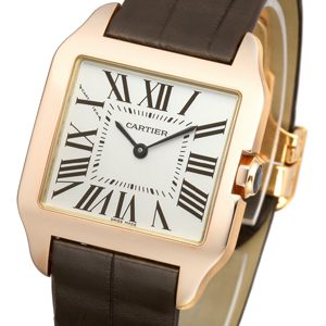 Cartier Santos Dumont Damklocka W2009251 Silverfärgad/Läder 25x25 mm