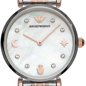 Emporio Armani Damklocka AR80037 Gianni T-Bar Vit/Roséguldstonat