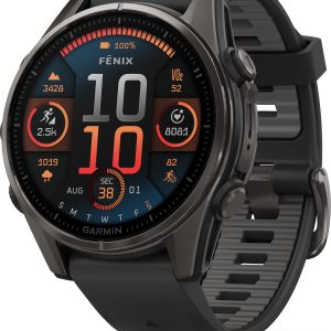 Garmin Fenix 8 Amoled 43mm, Sapphire Carbon Gray DLC Titanium - Black/Pebble Grey Silicone Strap