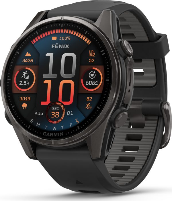 garmin fenix 8 amoled 43mm, sapphire carbon gray dlc titanium - black/pebble grey silicone strap