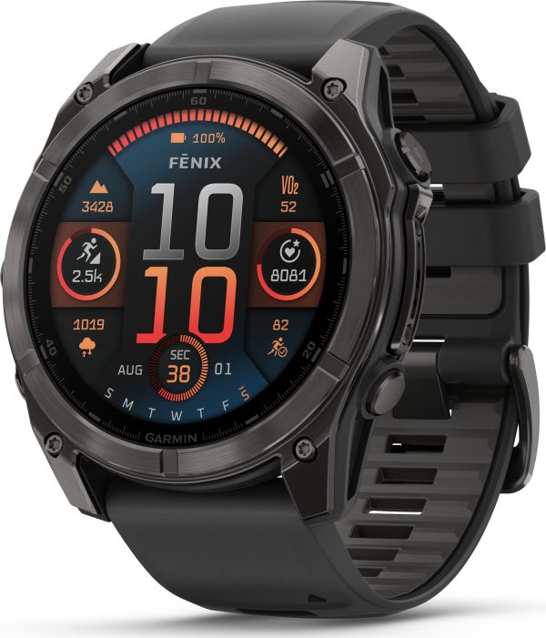 garmin fenix 8 amoled 51mm, sapphire carbon gray dlc titanium - black/pebble grey silicone strap