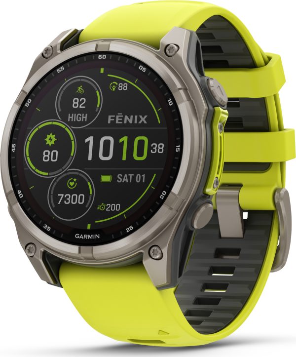 garmin fenix 8 solar 47mm, sapphire solar titanium - amp yellow/graphite silicone strap