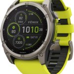 garmin fenix 8 solar 51mm, sapphire solar titanium - amp yellow/graphite silicone strap