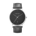 georg jensen - koppel 38 mm - kvarts - svart urtavla/svart läderarmband