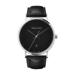 georg jensen - koppel 41 mm - kvarts - svart urtavla/svart läderarmband
