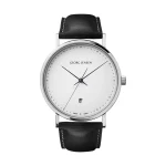 georg jensen - koppel 41 mm - kvarts - vit urtavla/svart läderrarmband