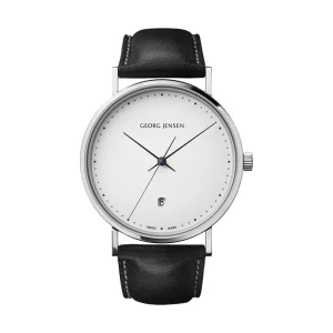 Georg Jensen - Koppel 41 mm - Kvarts - Vit urtavla/Svart läderrarmband