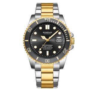 kompass grand diver silver gold black