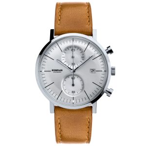 kompass super dome silver dial tan strap