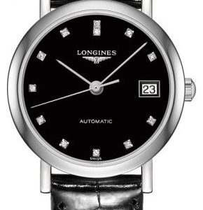 Longines Damklocka L4.309.4.57.2 Elegant Svart/Läder ⌀25.5 mm