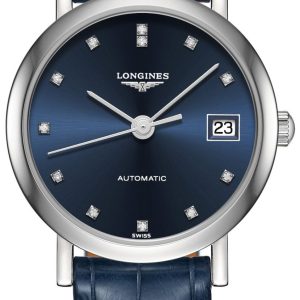 Longines Damklocka L4.309.4.97.2 Elegant Blå/Läder ⌀25.5 mm