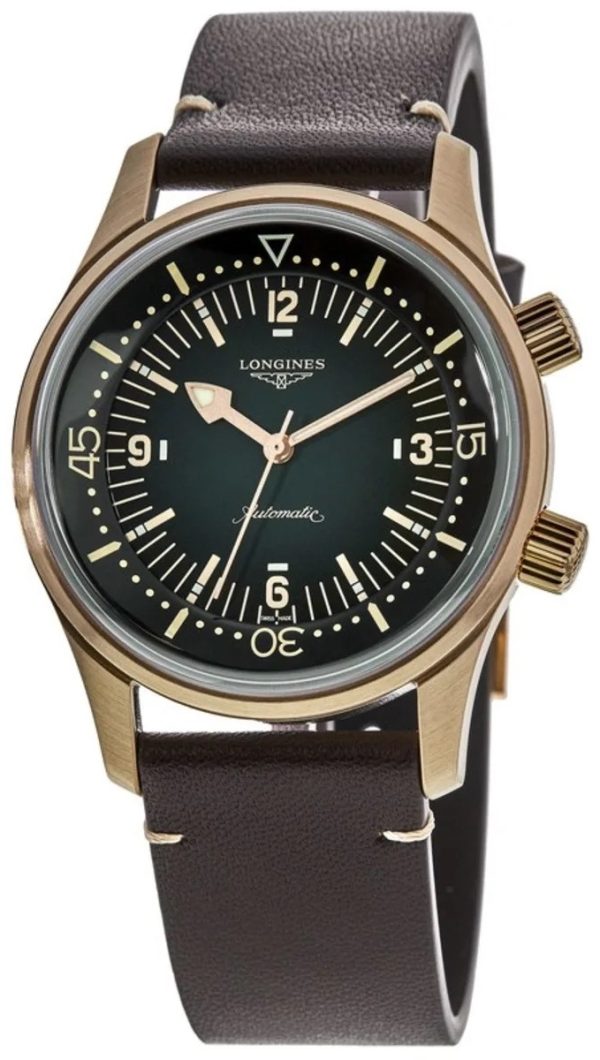 longines herrklocka l3.774.1.50.2 legend diver grön/läder ⌀42 mm