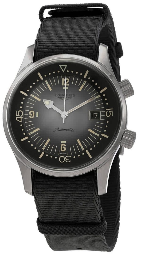 longines herrklocka l3.774.4.70.2 legend diver grå/textil ⌀42 mm