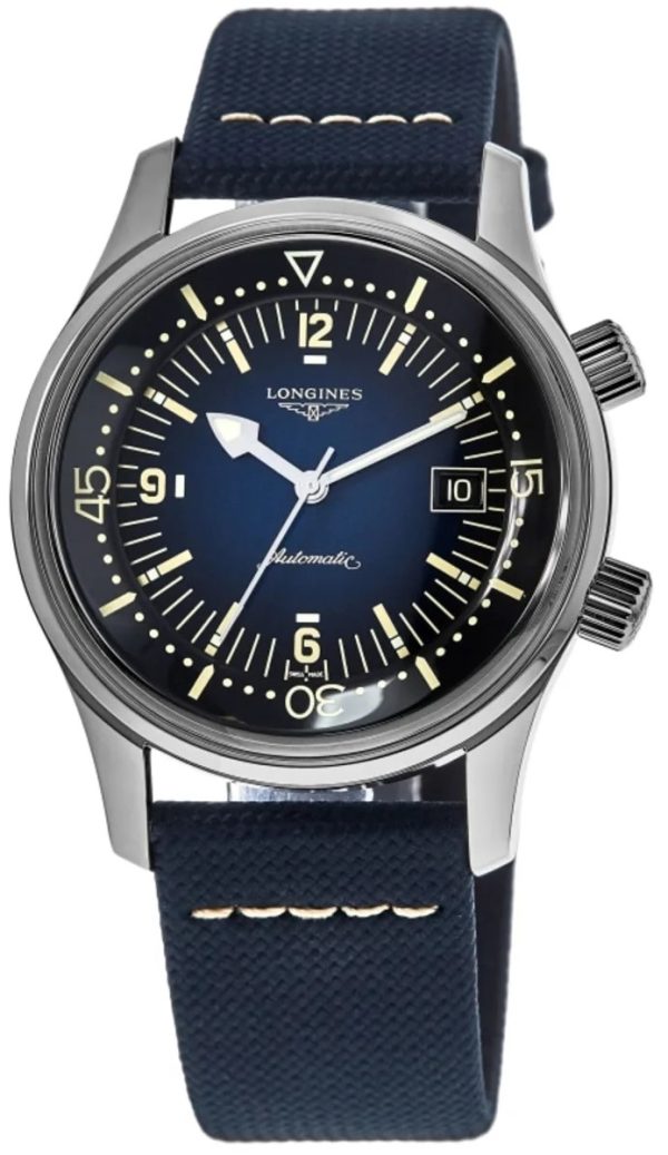 longines herrklocka l3.774.4.90.2 legend diver blå/textil ⌀42 mm
