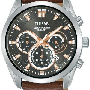 Pulsar Herrklocka PT3A97X1 Regular Grå/Läder ⌀43 mm