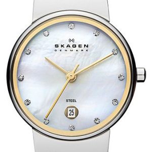 Skagen Damklocka 355SSGS Ancher Vit/Gulguldtonat stål ⌀26 mm