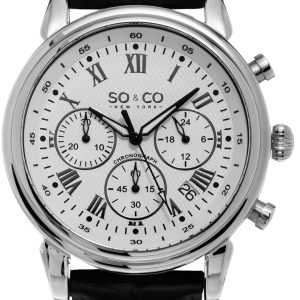 So & Co New York Monticello Herrklocka 5059.2 Vit/Läder ⌀44 mm