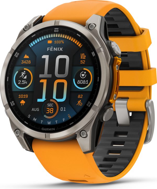 garmin fenix 8 amoled 47mm, sapphire titanium - spark orange/graphite silicone strap