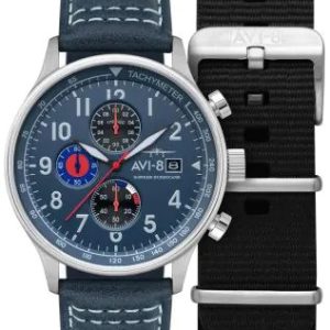AVI-8 Herrklocka AV-4011-1A Hawker Hurricane Blå/Läder ⌀43.5 mm