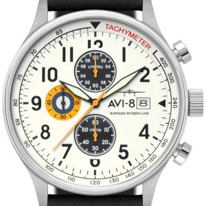 AVI-8 Herrklocka AV-4011-1E Hawker Hurricane Vit/Läder ⌀43.5 mm