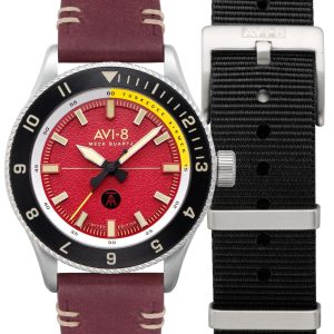 AVI-8 Herrklocka AV-4103-04 Flyboy Tuskegee Airmen Röd/Läder ⌀40 mm