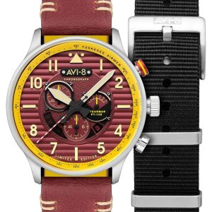 AVI-8 Herrklocka AV-4109-02 Flyboy Spirit of Tuskegee Röd/Läder