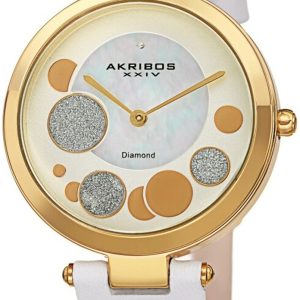 Akribos XXIV Damklocka AK1069WT Diamond Guld/Läder Ø34 mm