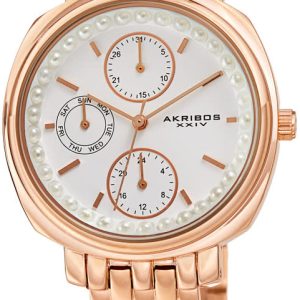 Akribos XXIV Damklocka AK1114RG Multi-Function Vit/Roséguldstonat