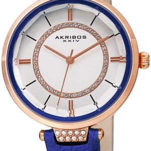 Akribos XXIV Damklocka AK1116BU Crystal Vit/Läder Ø34 mm
