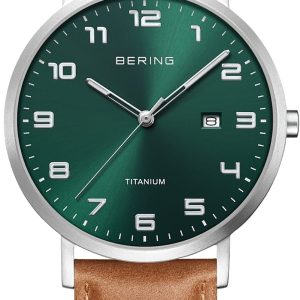 Bering Herrklocka 18640-568 Titanium Grön/Läder ⌀40 mm