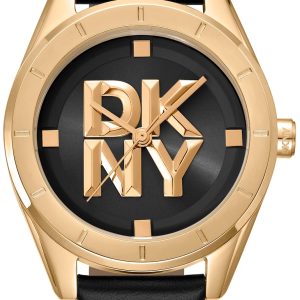 DKNY Damklocka DK1L016L0025 Chambers Midi Svart/Läder ⌀34 mm