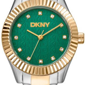 DKNY Damklocka DK1L017M0085 Chambers Glitz Grön/Guldtonat stål Ø30