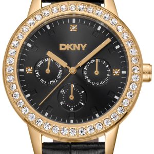 DKNY Damklocka DK1L055L0025 Parsons Multi Glitz Svart/Läder Ø40 mm