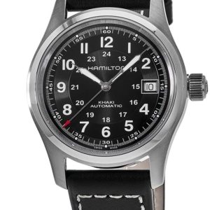 Hamilton Herrklocka H70455733 Khaki Field Svart/Läder ⌀38 mm