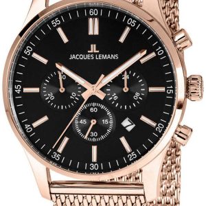 Jacques Lemans Herrklocka 1-2025I Svart/Roséguldstonat stål Ø42 mm