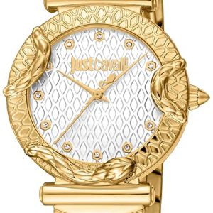 Just Cavalli Damklocka JC1L234M0225 Animalier Vit/Gulguldtonat stål