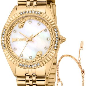 Just Cavalli Damklocka JC1L361M0055 Vittoria Glam Vit/Gulguldtonat