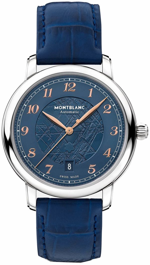 montblanc herrklocka 129628 star legacy blå/läder ø39 mm