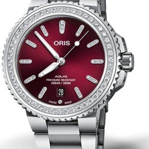 Oris Damklocka 01 733 7766 4998-07 8 22 05PEB Aquis Röd/Stål ⌀41.5