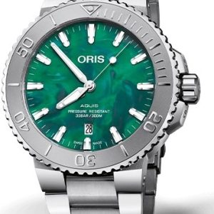 Oris Damklocka 01 733 7770 4137-07 8 18 05P Aquis Grön/Stål Ø36.5