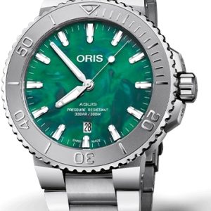 Oris Damklocka 01 733 7770 4137-07 8 18 05P Aquis Grön/Stål ⌀36.5