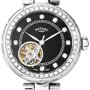 Rotary Damklocka LS003/A/13 Skeleton Svart/Läder Ø34 mm