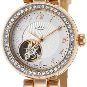 Rotary Damklocka LS004/A/18 Skeleton Silverfärgad/Läder Ø34 mm