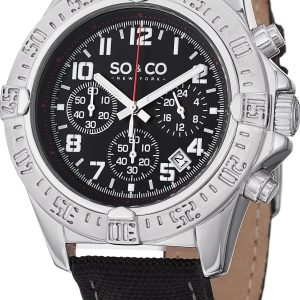 So & Co New York Herrklocka 5016.1 Yacht Timer Svart/Läder Ø44